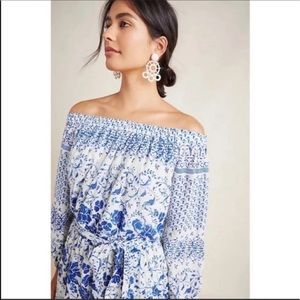 NWT Anthropologie Blue and White Clemente Romper